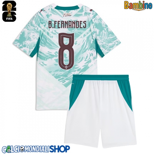 Maglie da calcio Portogallo Bruno Fernandes #8 Seconda Maglia Bambino Mondiali 2026  Manica Corta + Pantaloni corti)